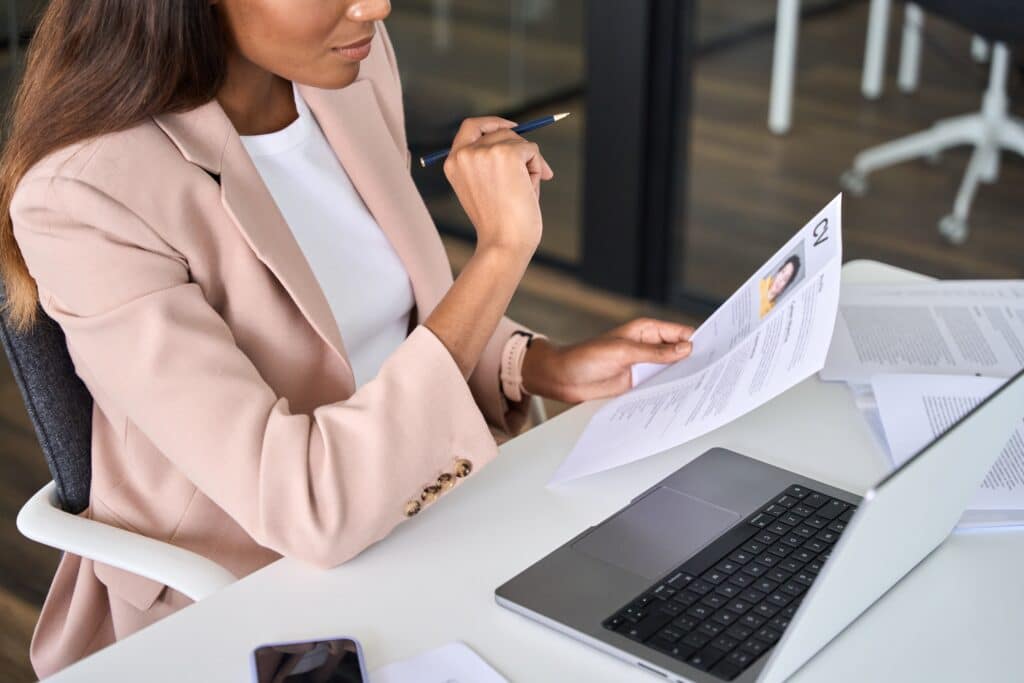 HR leader reviewing a curated shortlist from executive assistant recruiting firms